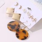 5 Pair Set: Alloy / Acetate / Faux Pearl Earring (assorted Designs) Set Of 5 Pairs - 01 - 12092 - Gold - One Size
