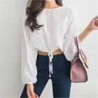 Round-neck Drawcord Cropped Blouse