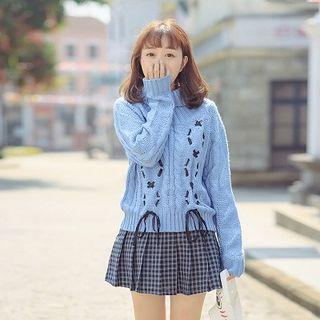 Lace Up Mock Neck Sweater