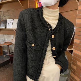 Long-sleeve Plain Frayed Coat