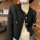 Long-sleeve Plain Frayed Coat