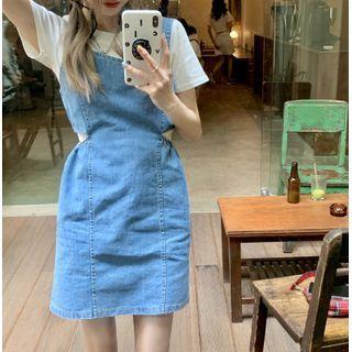 Denim Mini Overall Dress / Short-sleeve Plain T-shirt