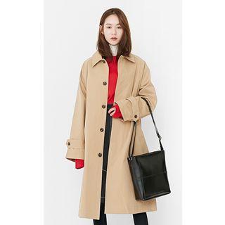 Raglan-sleeve Single-breasted Trench Coat