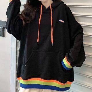 Oversized Contrast Trim Long-sleeve Hoodie