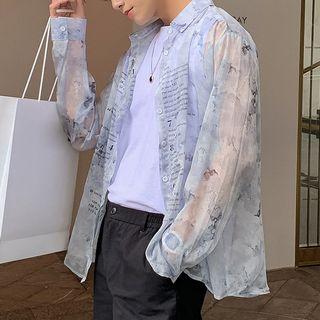 Long-sleeve Letter Chiffon Shirt