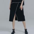 Contrasting Stitching Midi Skirt