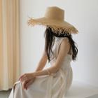 Fringed Woven Sun Hat One Size