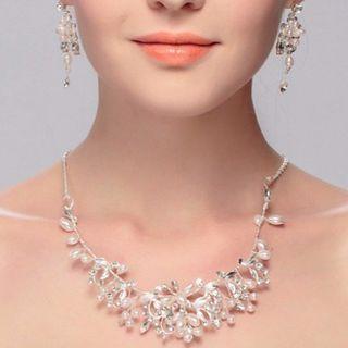 Bridal Set: Faux Pearl Earrings + Necklace