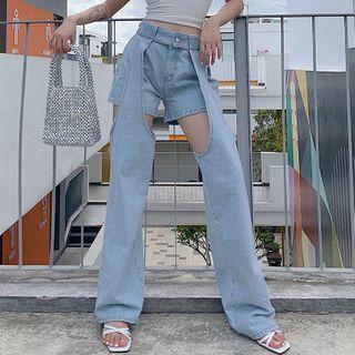 Detachable-leg Straight Leg Jeans