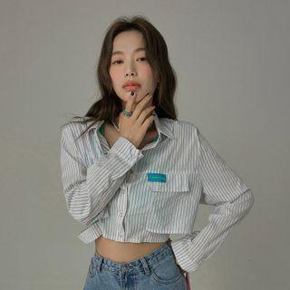 [nice To Meet Chuu] Pinstriped Cropped Shirt