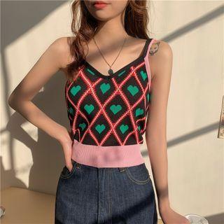 Sleeveless Heart Pattern Camisole Top Pink - One Size