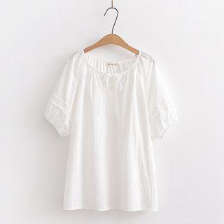 Short Sleeve Lace Panel Blouse White - One Size