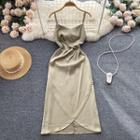 Suspender Off-shoulder Plain Asymmetrical Dress