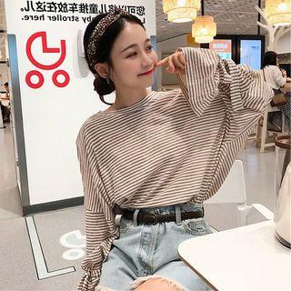 Striped Cutout Loose-fit Long-sleeve Top