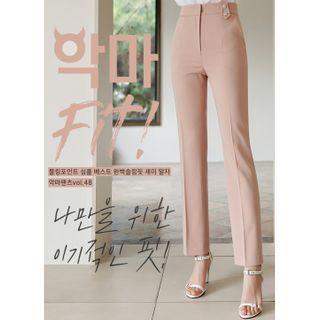 Rhinestone Button-tab Slim-fit Pants