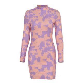 Long-sleeve Tie-dyed Mini Sheath Dress