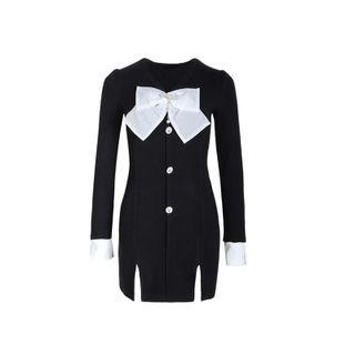 Ribbon Slit Knit Mini Sheath Dress