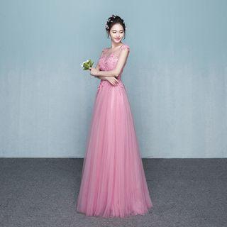 Cap-sleeve Paneled Evening Gown