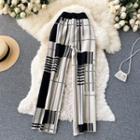 High-waist Drawstring Plaid Wide-leg Shift Knit Pants