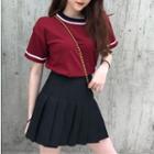 Short-sleeve T-shirt / Mini Pleated Skirt