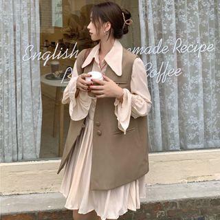 Plain Vest / Pintuck A-line Shirtdress