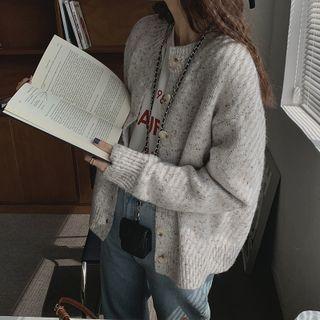 Long-sleeve Round-neck Single-breasted Color-block Cardigan