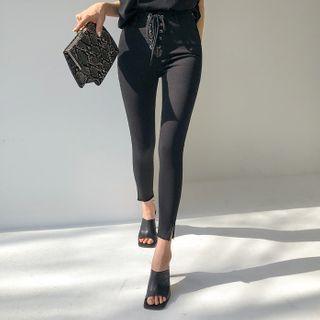 Lacing-fly Cut-hem Jeggings