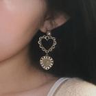 Glass Bead Heart Dangle Earring 266 - Gold - One Size