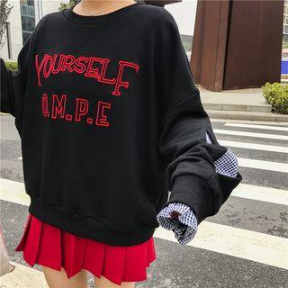Plaid Trim Lettering Pullover