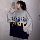 Color-panel Letter Print Oversize Hoodie