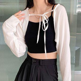 Long-sleeve Plain Lace Up Shrug