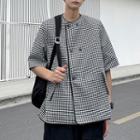 Short-sleeve Houndstooth Double-breasted Jacket