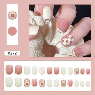 Checker Faux Nail Tips R272 - Pink & White - One Size