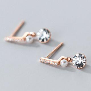 Rhinestone Faux Pearl Sterling Silver Dangle Earring