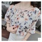 3/4-sleeve Print Chiffon Top