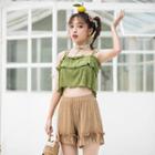 Set: Frilled Strappy Top + Bikini Top + Bottom