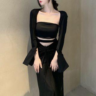 Tube Top / Maxi Pencil Skirt / Long-sleeve Shrug