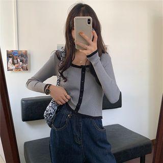 Long Sleeve Contrast Trim Cropped Cardigan