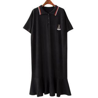 Rabbit Embroidered Short-sleeve Knitted Polo Dress