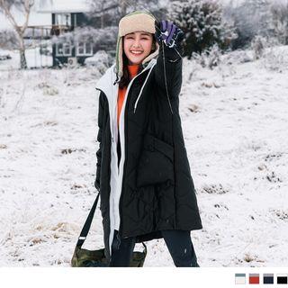Contrast Lining Mock Two Piece Hooded Padded Jacket