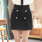 Inset Shorts Buttoned Lace-trim Miniskirt
