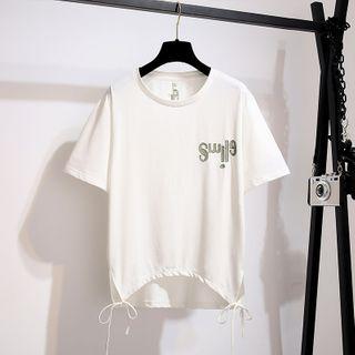 Short-sleeve Letter Embroidered Drawstring T-shirt