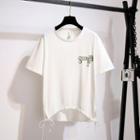Short-sleeve Letter Embroidered Drawstring T-shirt