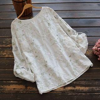 Long-sleeve Flower Embroidered Top