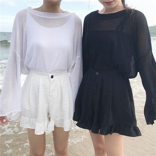Plain See-through Loose-fit Long-sleeve T-shirt