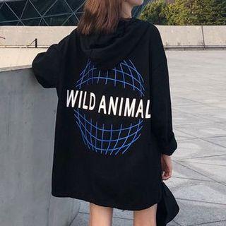 Lettering Long Hoodie Black - One Size