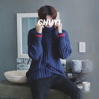 Contrast Stripe Turtleneck Sweater