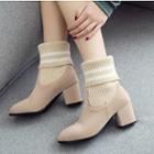 Block-heel Knit Panel Short Boots
