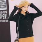 Tie-neck Button Detail Long-sleeve Knit Top