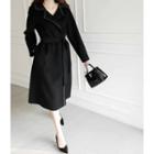 Open-front Stitched Wool Blend Coat With Sash Black - One Size